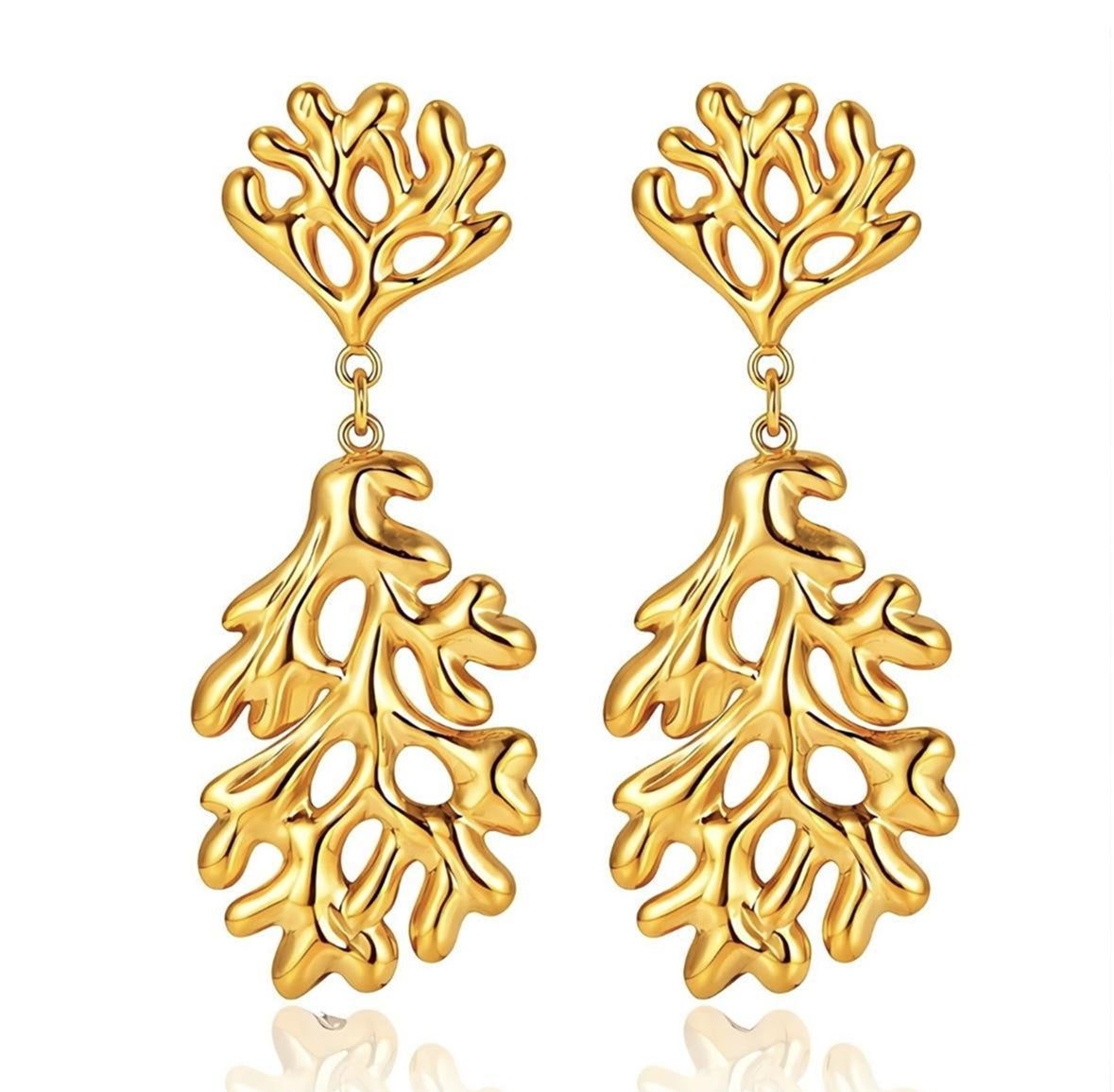 CameroonJewels Racines gold plated steel drop earrings featuring an intricate organic root or coral-like design.
