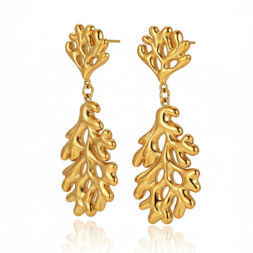 CameroonJewels Racines gold plated steel drop earrings featuring an intricate organic root-inspired design