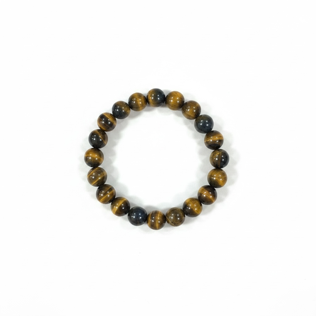 CameroonJewels Oeil du Tigre natural tiger eye beaded stretch bracelet with brown and gold gemstone beads